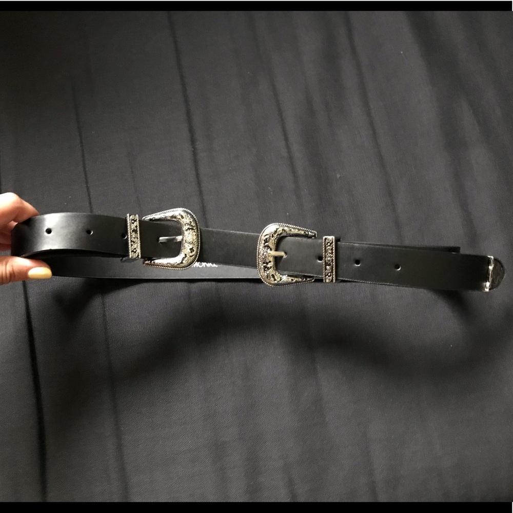 Monki black double buckle western belt